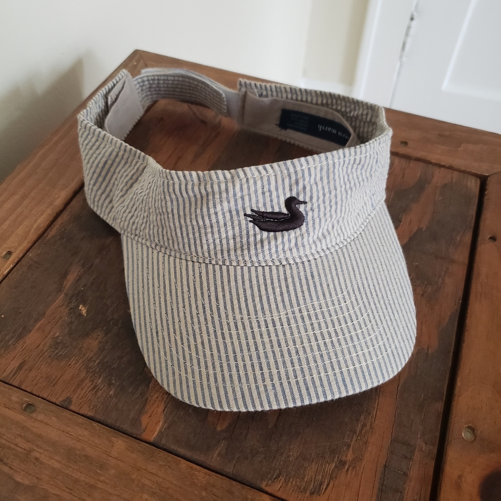 Cream and Blue Seersucker Striped Striped Visor